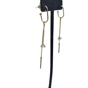 Gold Tone Drop Chain Earrings Crystal Bead Dangle Minimalist Modern Jewelry